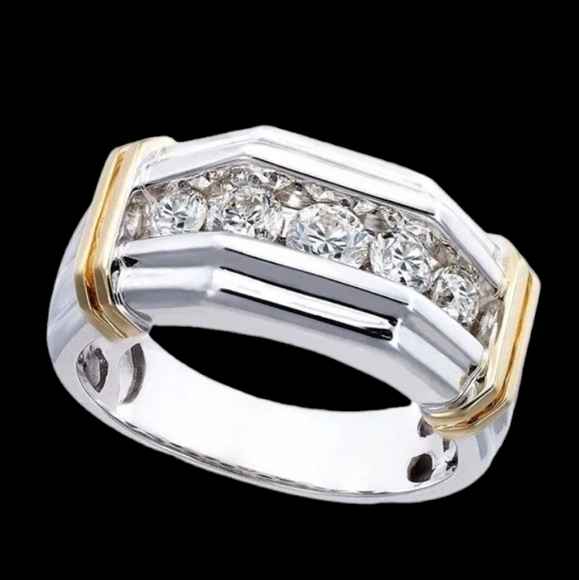 925 silver band rhinestones,  gold accent new unisex size 10 - Picture 3 of 3